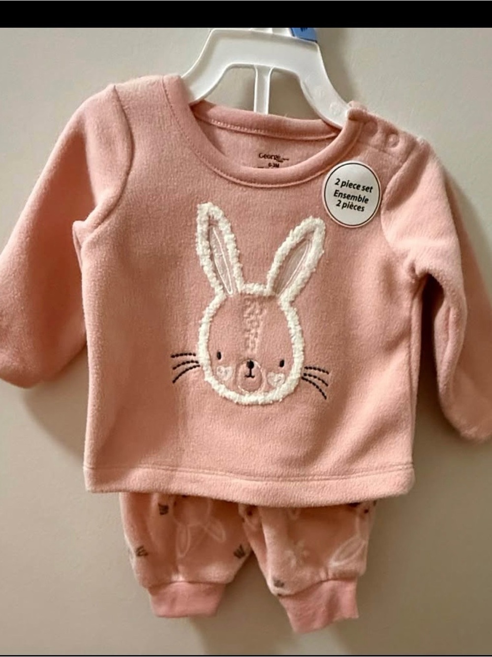 George Pink Bunny Plush 2-Piece Pajama Set